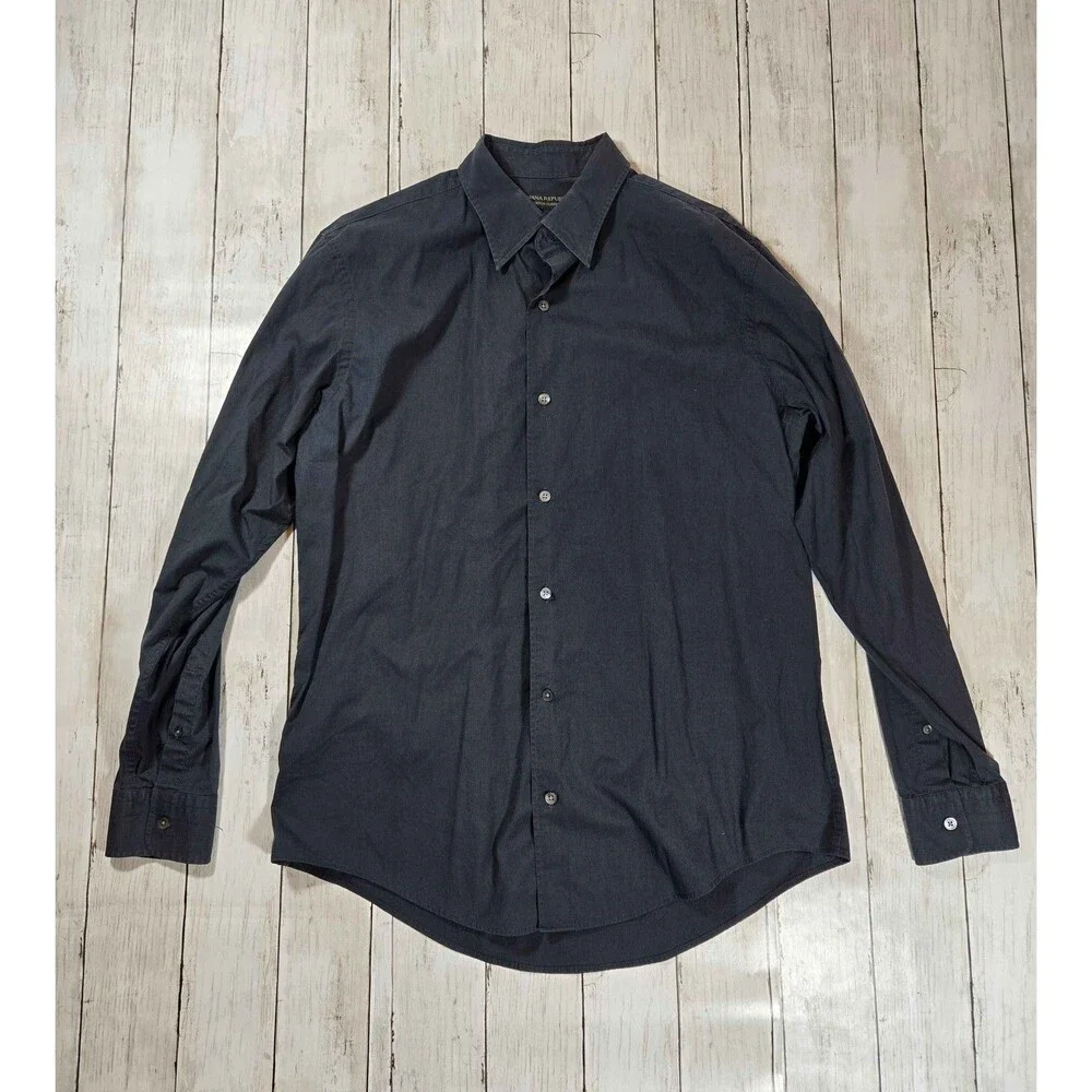 Banana Republic Mens Stretch Classic Shirt Size L Charcoal Gray Long Sleeve